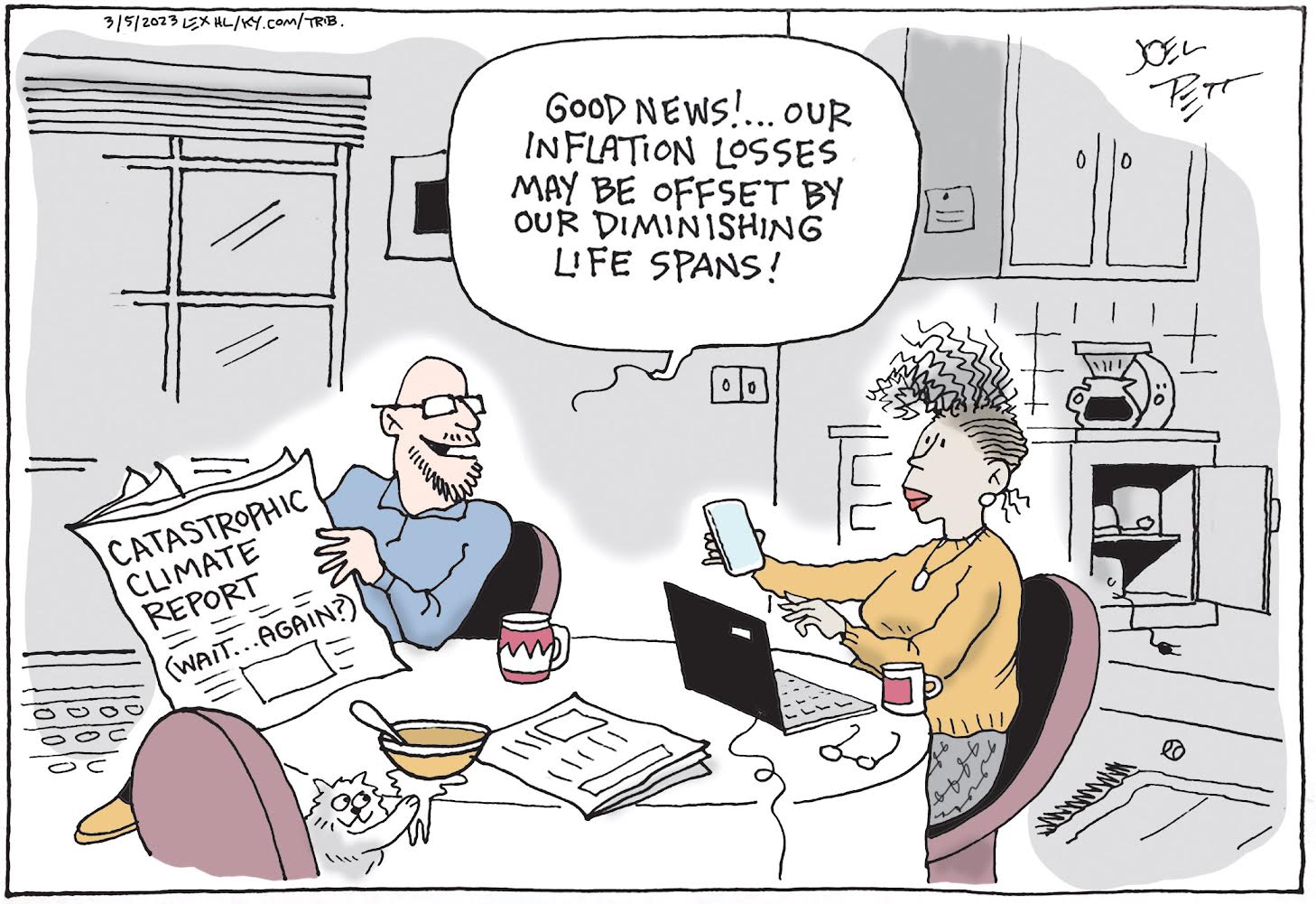 Joel Pett cartoon on climate change and economy